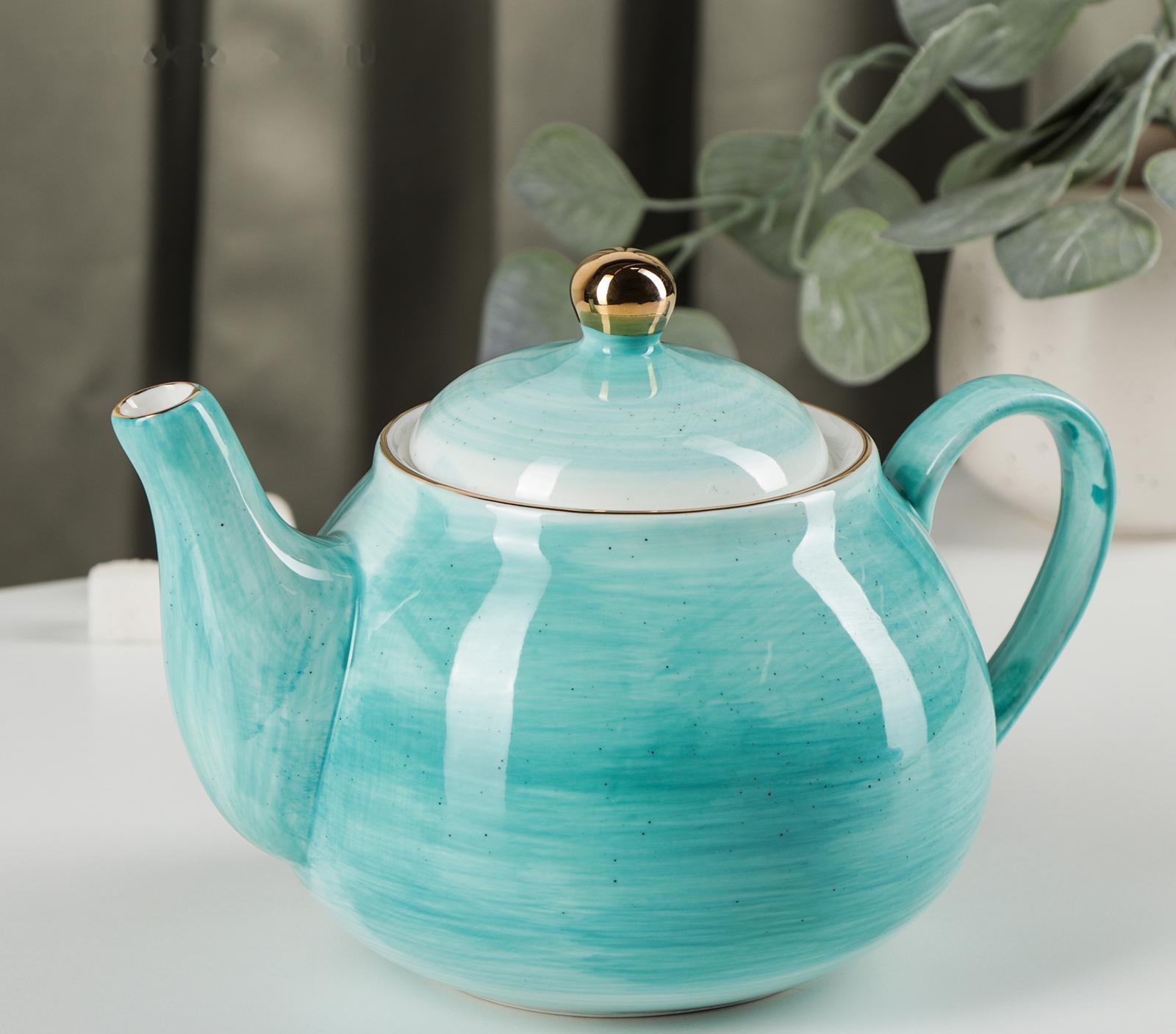 Чайник фарфоровый заварочный Доляна «Млечный путь», 900 мл, цвет бирюзовый