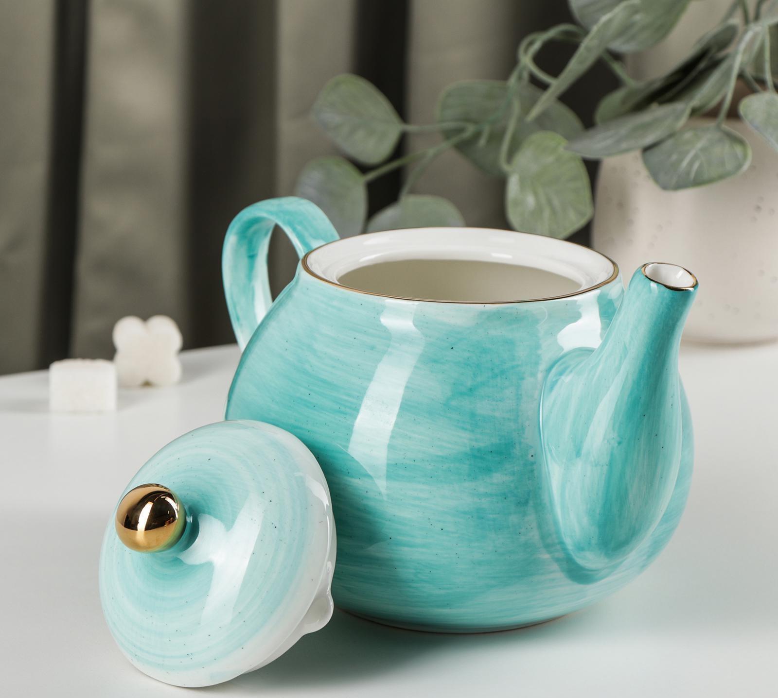 Чайник фарфоровый заварочный Доляна «Млечный путь», 900 мл, цвет бирюзовый