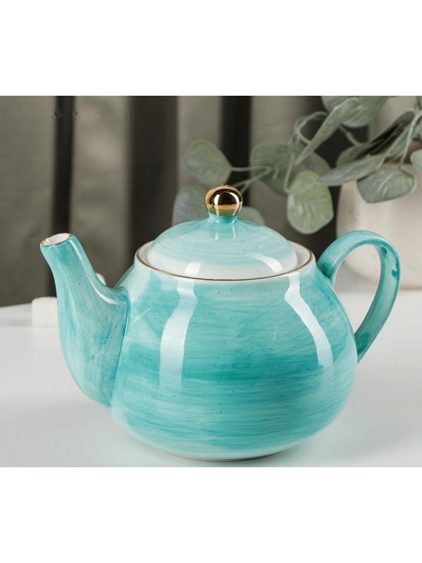 Чайник фарфоровый заварочный Доляна «Млечный путь», 900 мл, цвет бирюзовый