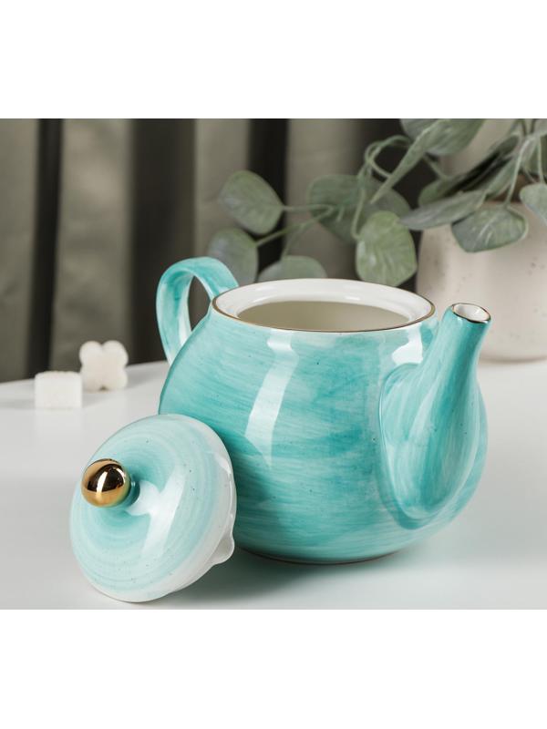 Чайник фарфоровый заварочный Доляна «Млечный путь», 900 мл, цвет бирюзовый