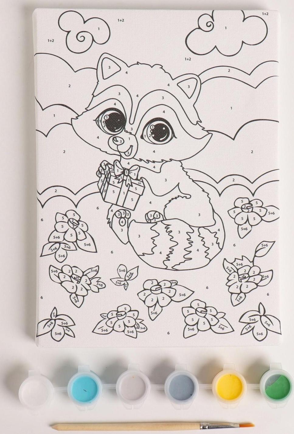 Картина по номерам «Енотик на полянке» 21×15 см