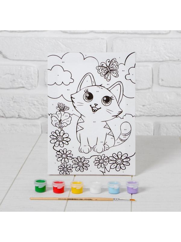 Картина по номерам «Котёнок с бабочкой» 21×15 см