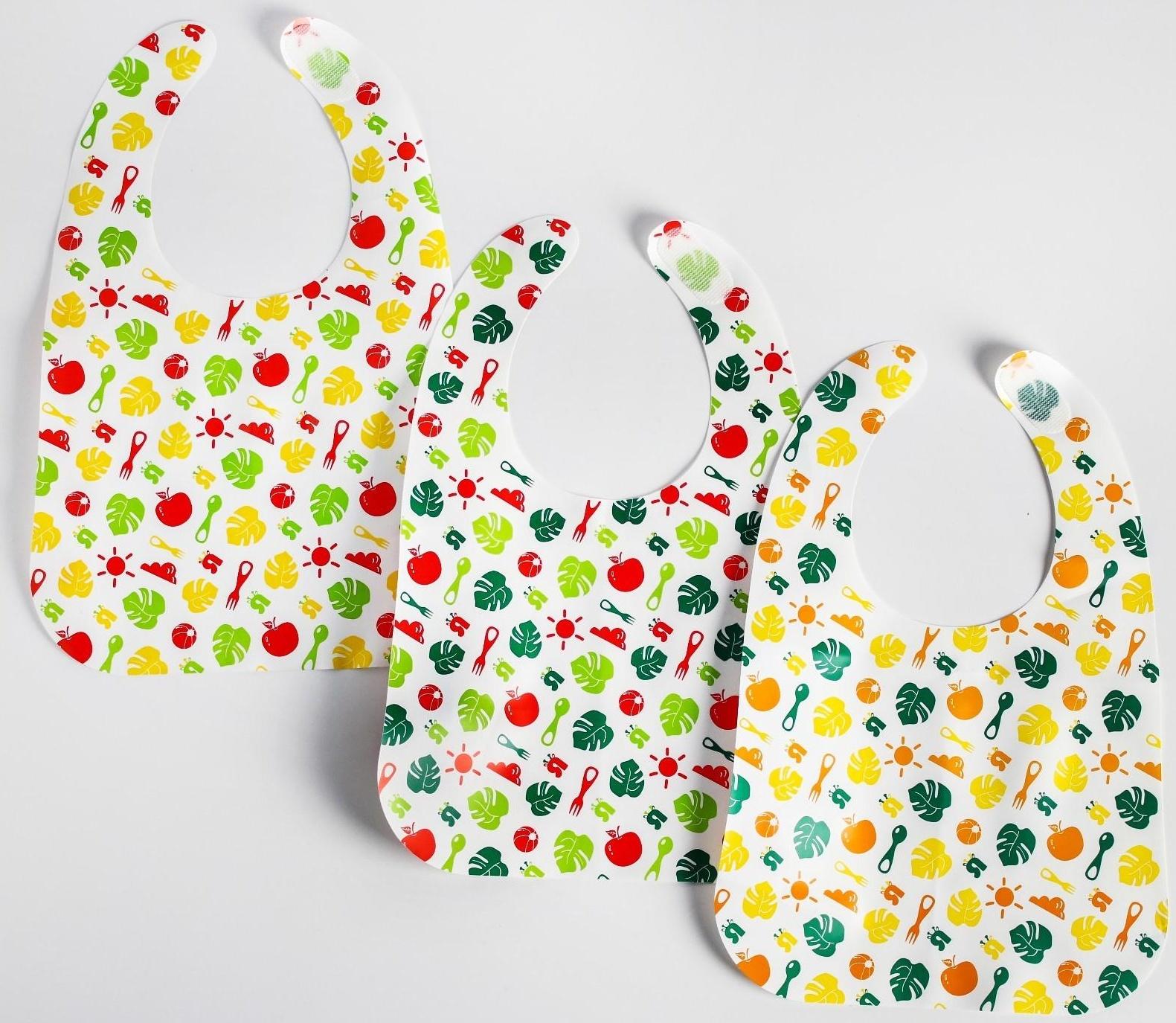 Набор нагрудников для кормления «Вкусная история» непромокаемых на липучке, 3 шт.