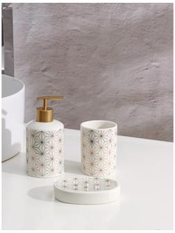 Набор аксессуаров для ванной комнаты Доляна «Андромеда», 3 предмета (дозатор 250 мл, мыльница, стакан), цвет белый