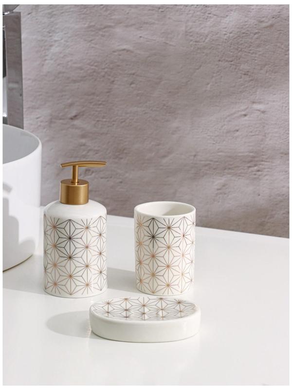Набор аксессуаров для ванной комнаты Доляна «Андромеда», 3 предмета (дозатор 250 мл, мыльница, стакан), цвет белый
