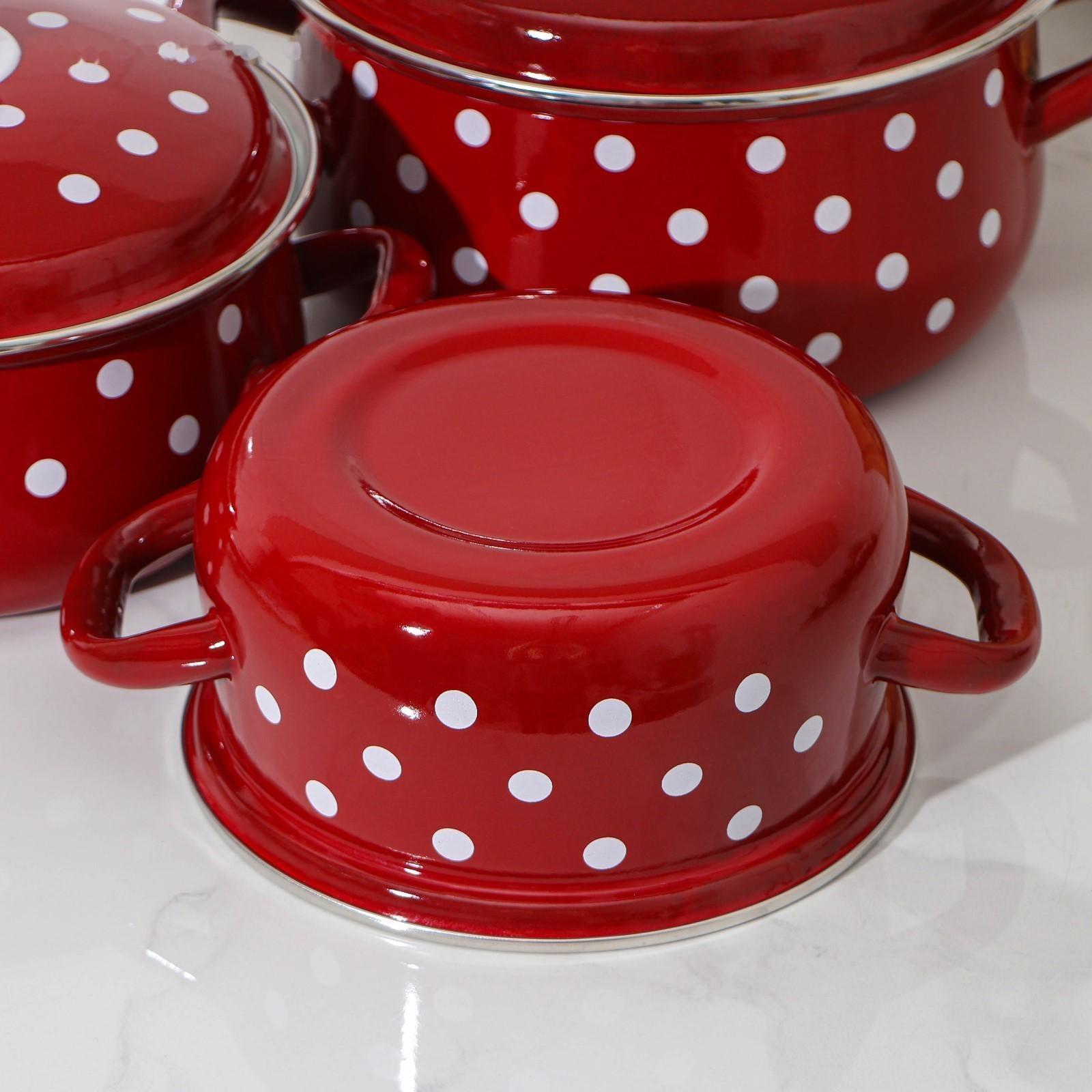 Набор кастрюль «Моника», 3 предмета: 1,5 л, 2 л, 3 л, эмалированные крышки, индукция, цвет красный
