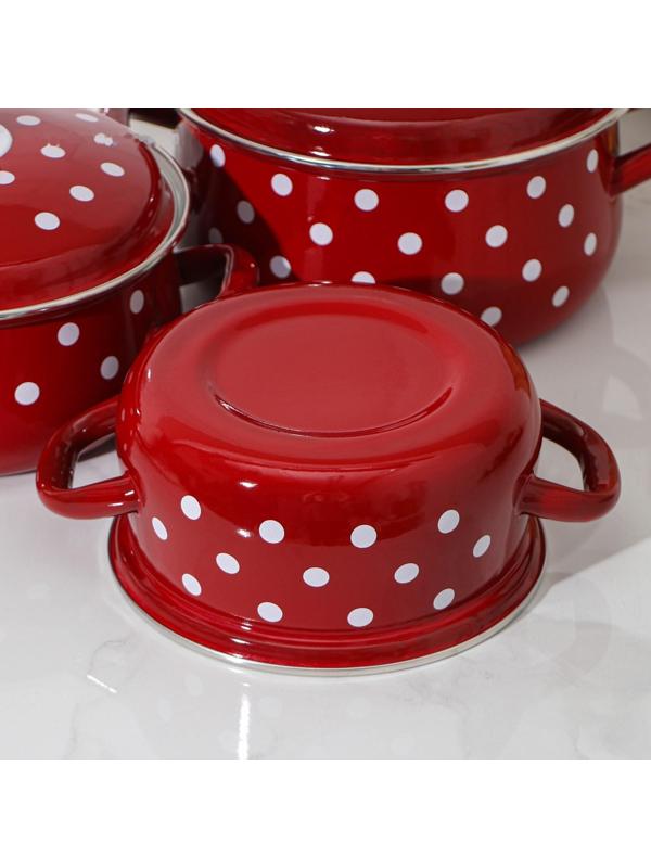 Набор кастрюль «Моника», 3 предмета: 1,5 л, 2 л, 3 л, эмалированные крышки, индукция, цвет красный