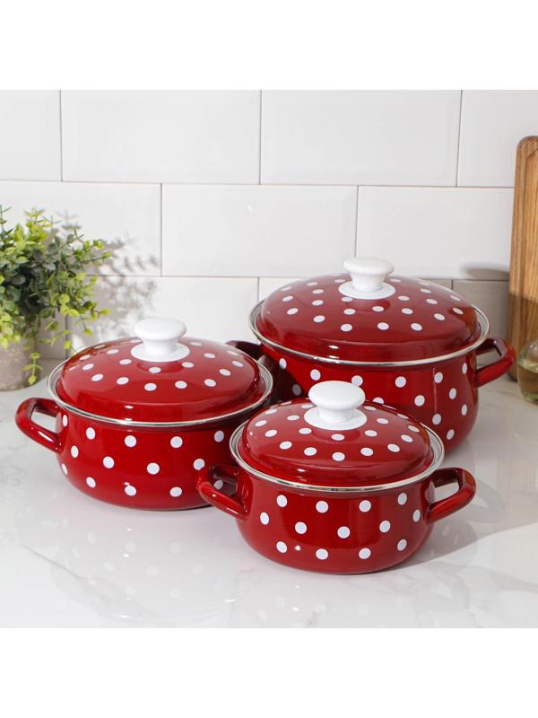 Набор кастрюль «Моника», 3 предмета: 1,5 л, 2 л, 3 л, эмалированные крышки, индукция, цвет красный