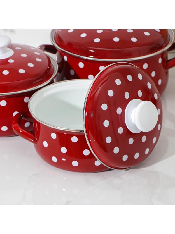 Набор кастрюль «Моника», 3 предмета: 1,5 л, 2 л, 3 л, эмалированные крышки, индукция, цвет красный