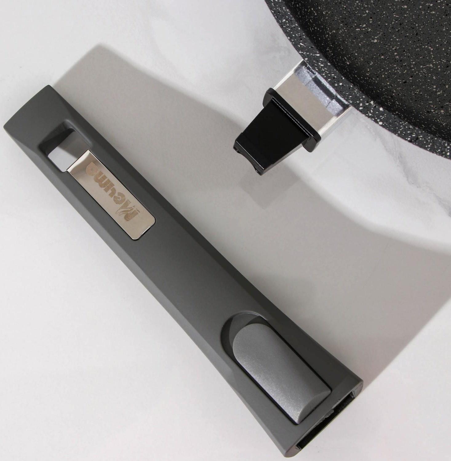 Сковорода «Гранит», d=24 см, съёмная ручка, антипригарное покрытие, стеклянная крышка, цвет серый