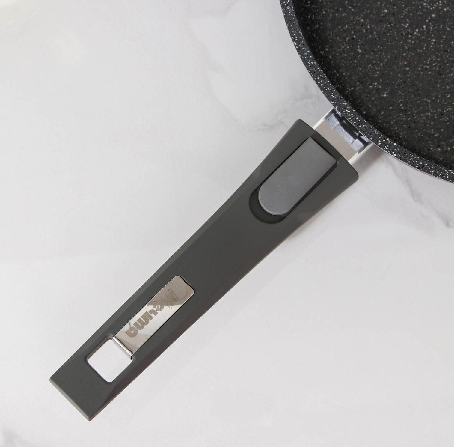 Сковорода «Гранит», d=24 см, съёмная ручка, антипригарное покрытие, стеклянная крышка, цвет серый