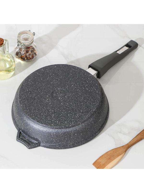 Сковорода «Гранит», d=24 см, съёмная ручка, антипригарное покрытие, стеклянная крышка, цвет серый
