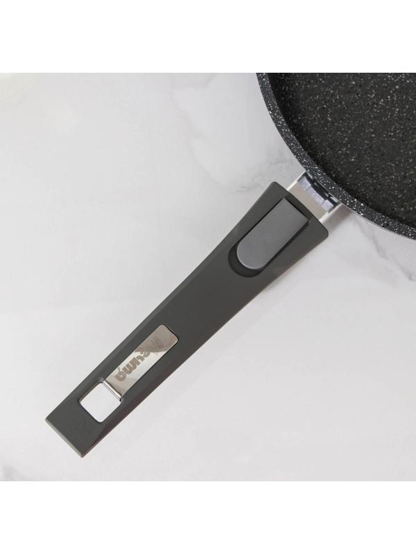 Сковорода «Гранит», d=24 см, съёмная ручка, антипригарное покрытие, стеклянная крышка, цвет серый