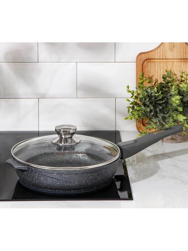 Сковорода «Гранит», d=24 см, съёмная ручка, антипригарное покрытие, стеклянная крышка, цвет серый