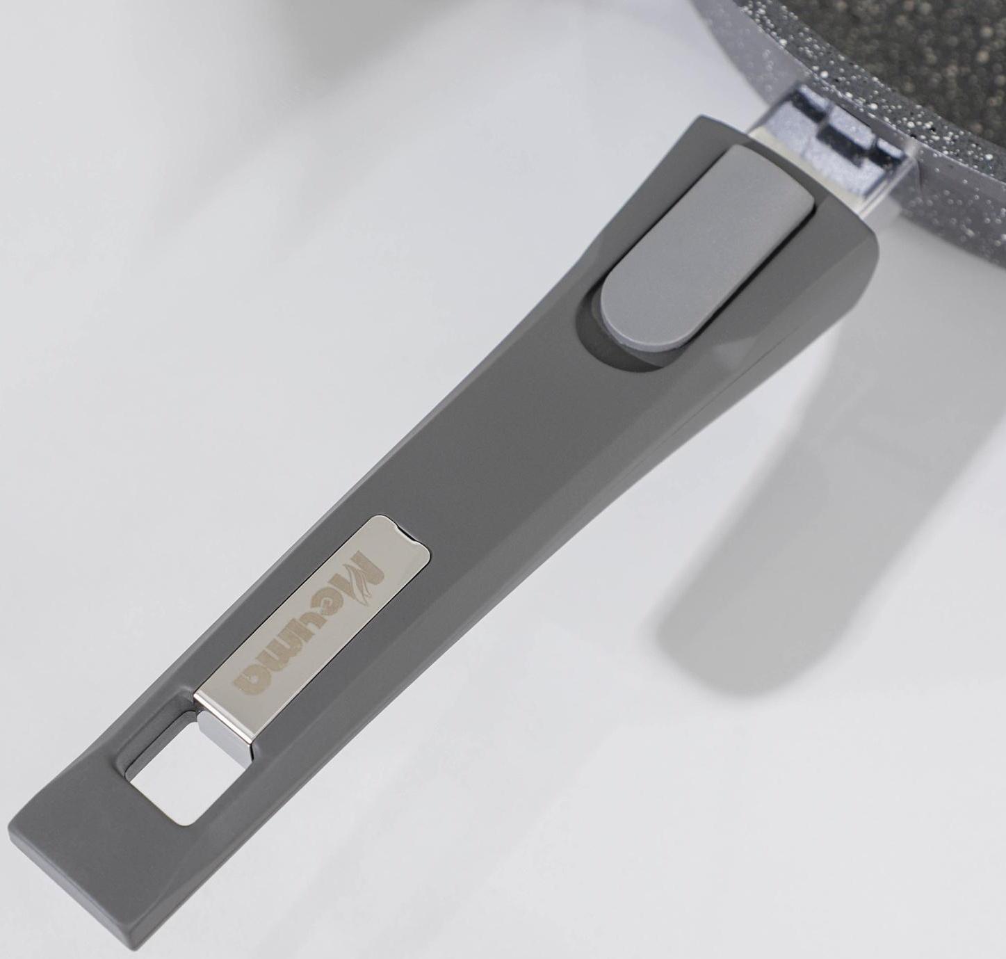 Сковорода «Гранит», d=28 см, съёмная ручка, антипригарное покрытие, съёмная ручка, стеклянная крышка, цвет серый