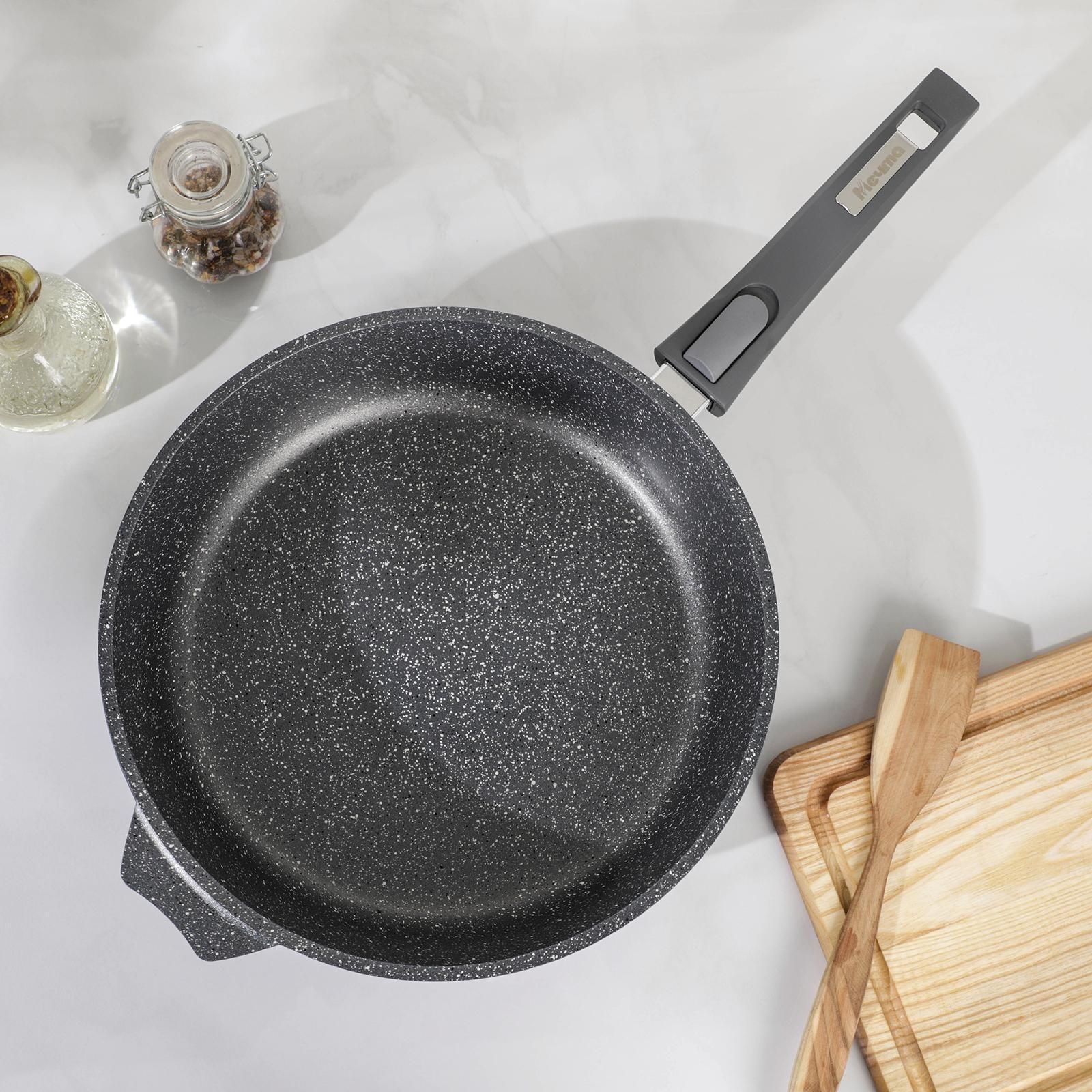 Сковорода «Гранит», d=28 см, съёмная ручка, антипригарное покрытие, съёмная ручка, стеклянная крышка, цвет серый