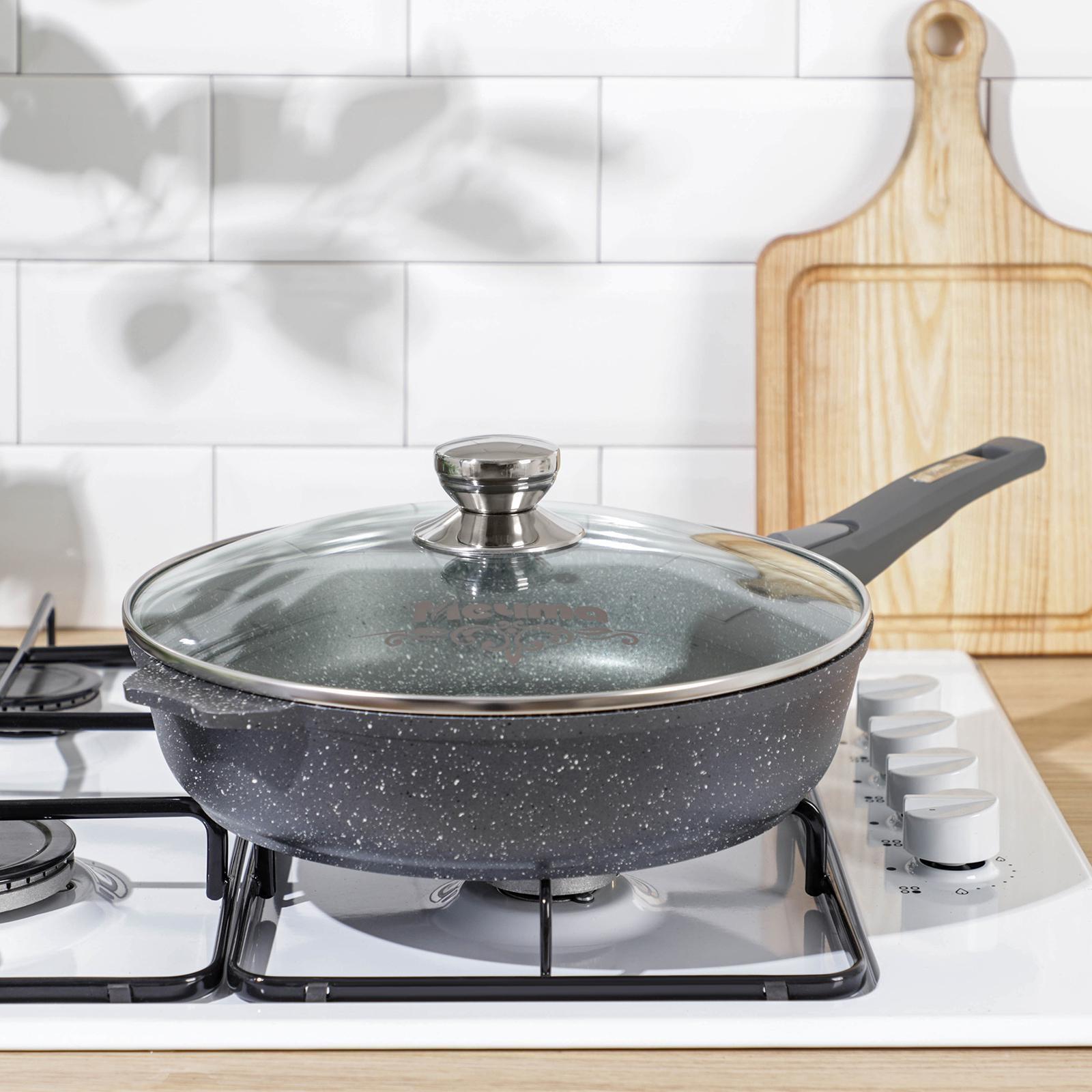 Сковорода «Гранит», d=28 см, съёмная ручка, антипригарное покрытие, съёмная ручка, стеклянная крышка, цвет серый