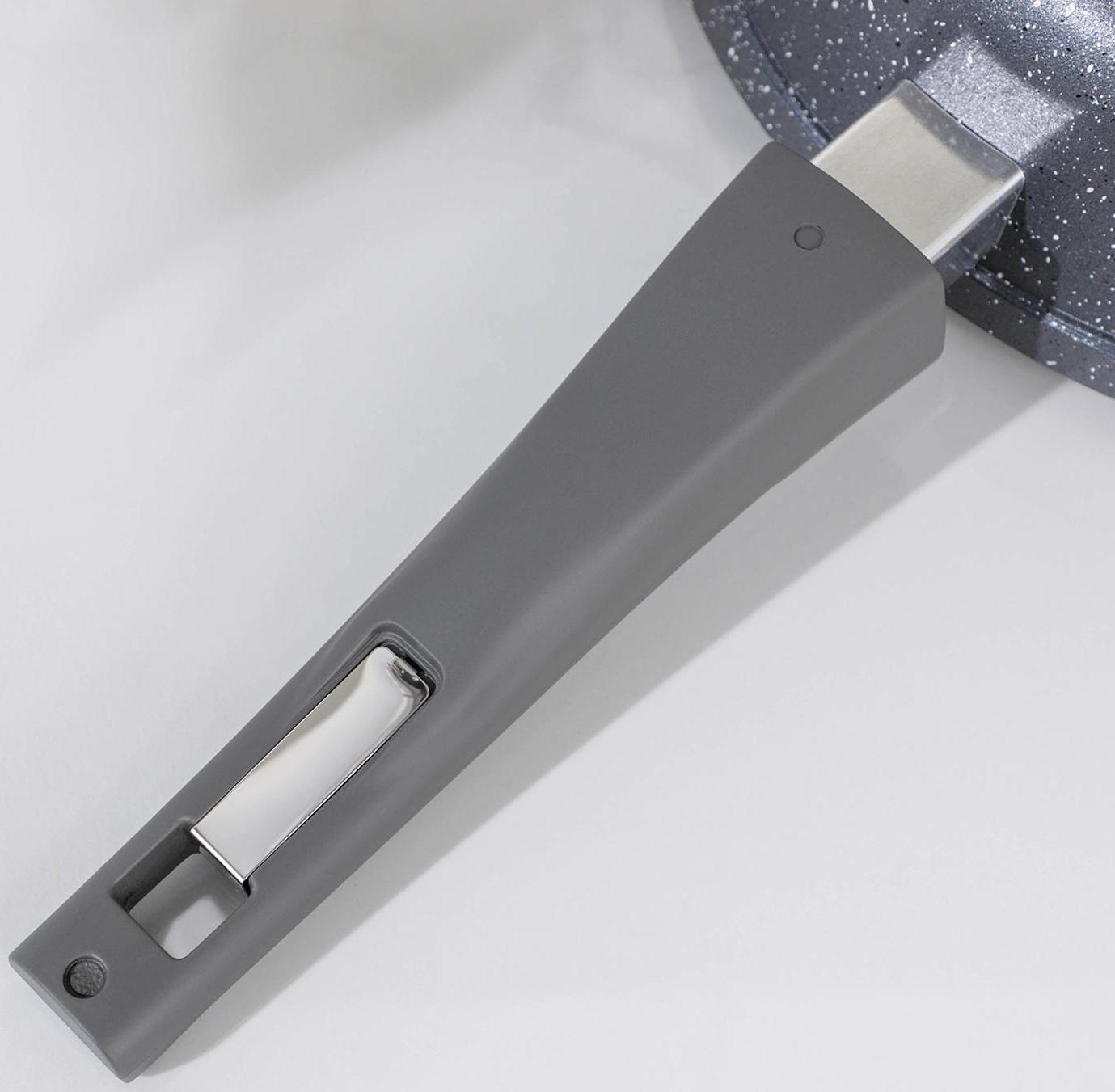 Сковорода «Гранит», d=28 см, съёмная ручка, антипригарное покрытие, съёмная ручка, стеклянная крышка, цвет серый