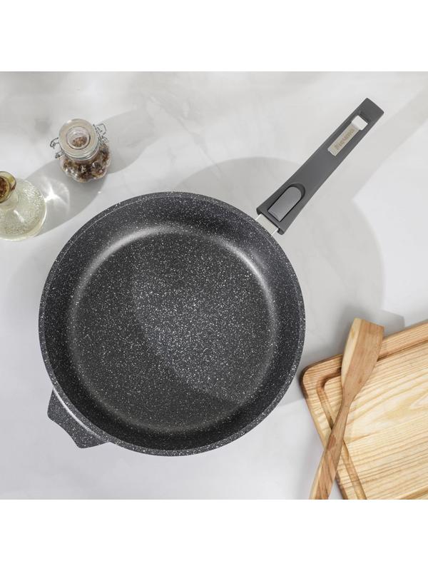 Сковорода «Гранит», d=28 см, съёмная ручка, антипригарное покрытие, съёмная ручка, стеклянная крышка, цвет серый