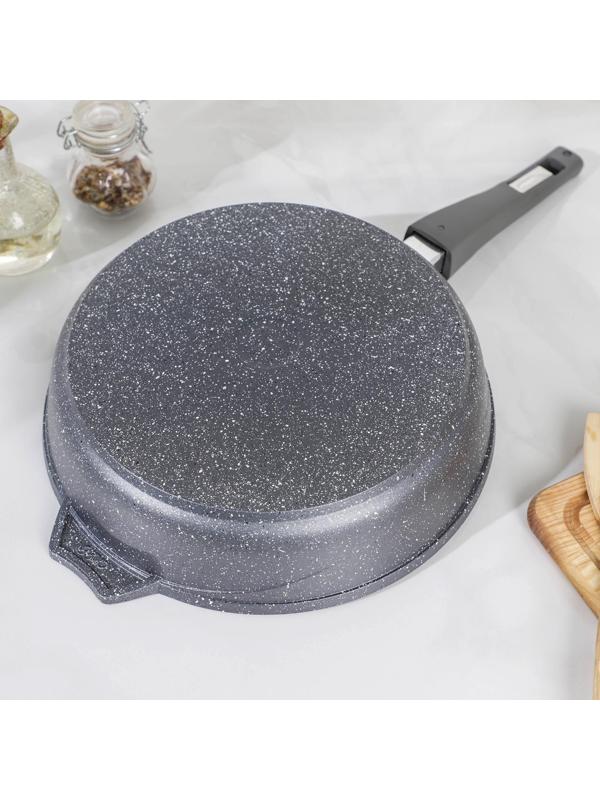 Сковорода «Гранит», d=28 см, съёмная ручка, антипригарное покрытие, съёмная ручка, стеклянная крышка, цвет серый