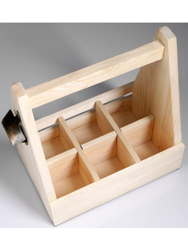 Ящик для пива 27×18×30 см  с открывашкой, под 6 бутылок, деревянный