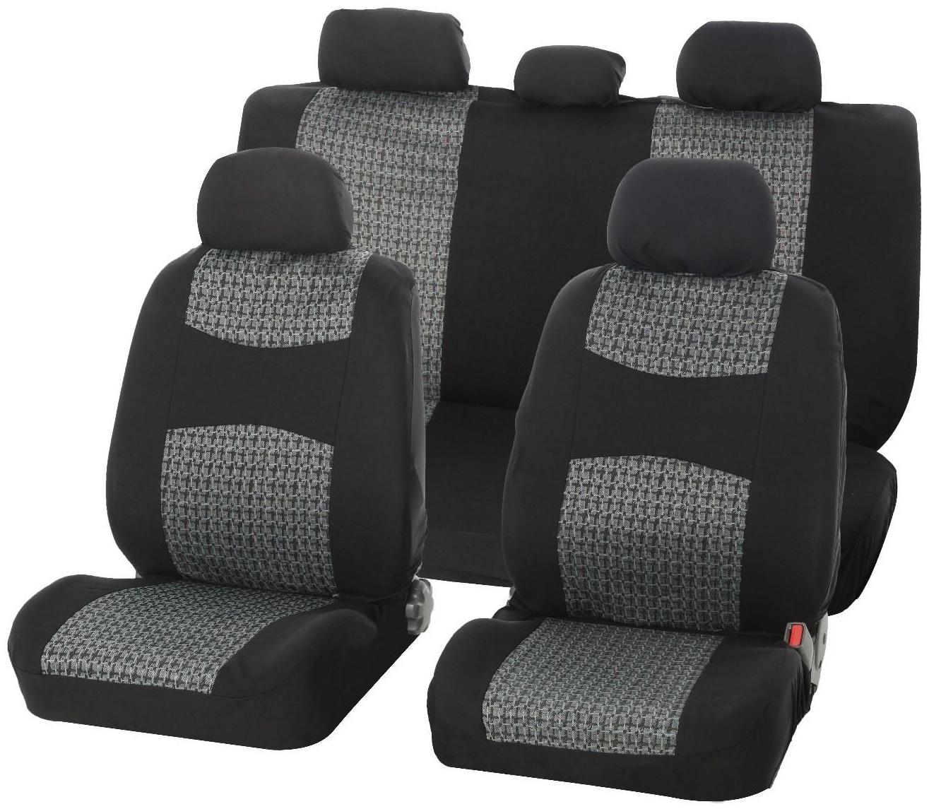 Авточехлы универсальные Nova Bright, черные с серыми вставками, жаккард, 11 предметов