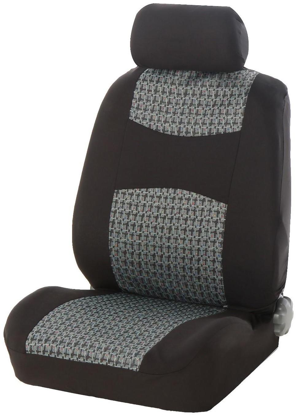 Авточехлы универсальные Nova Bright, черные с серыми вставками, жаккард, 11 предметов