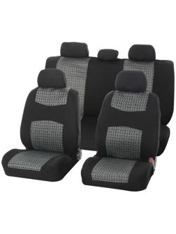 Авточехлы универсальные Nova Bright, черные с серыми вставками, жаккард, 11 предметов