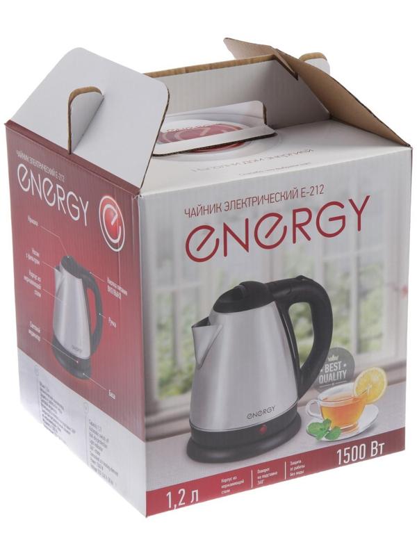 Чайник электрический ENERGY E-212, металл, 1.2 л, 1500 Вт, серебристый