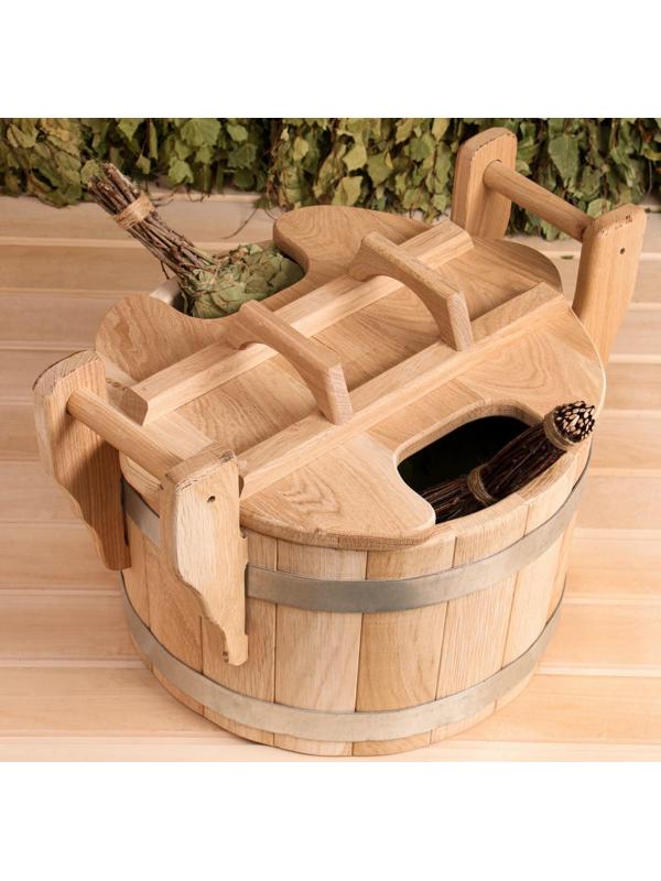 Запарник из дуба, премиум, 23л, с крышкой, на два веника