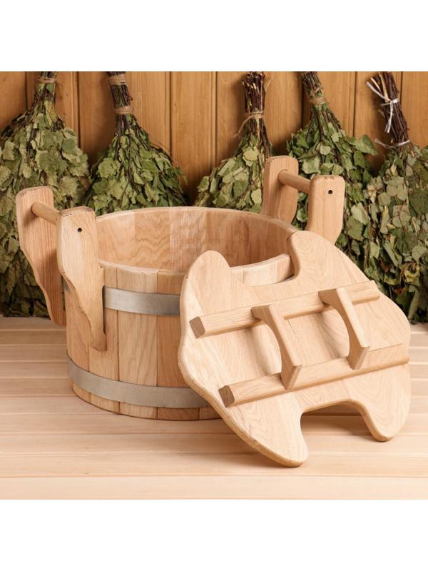 Запарник из дуба, премиум, 23л, с крышкой, на два веника