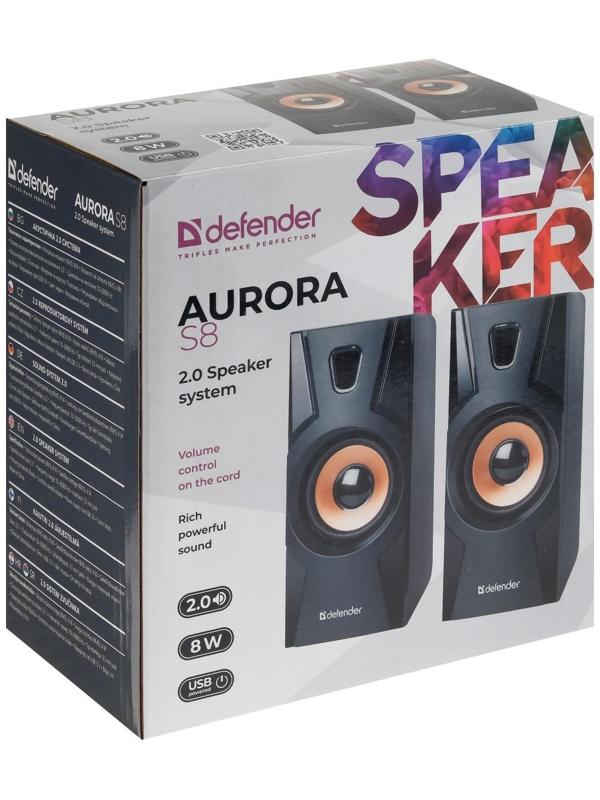 Компьютерные колонки 2.0 Defender Aurora S8, 2х4 Вт, USB, чёрные