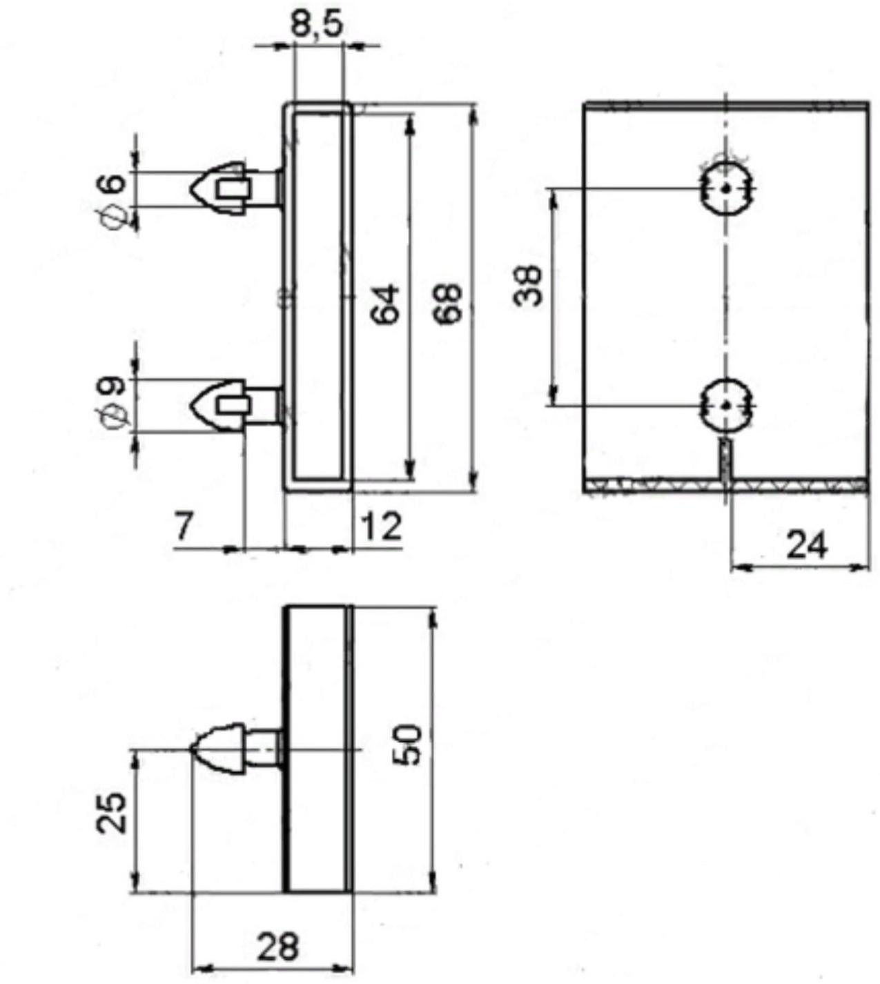 Держатель для ламели накладной 63 мм. двусторонний для металла, 2 шт.