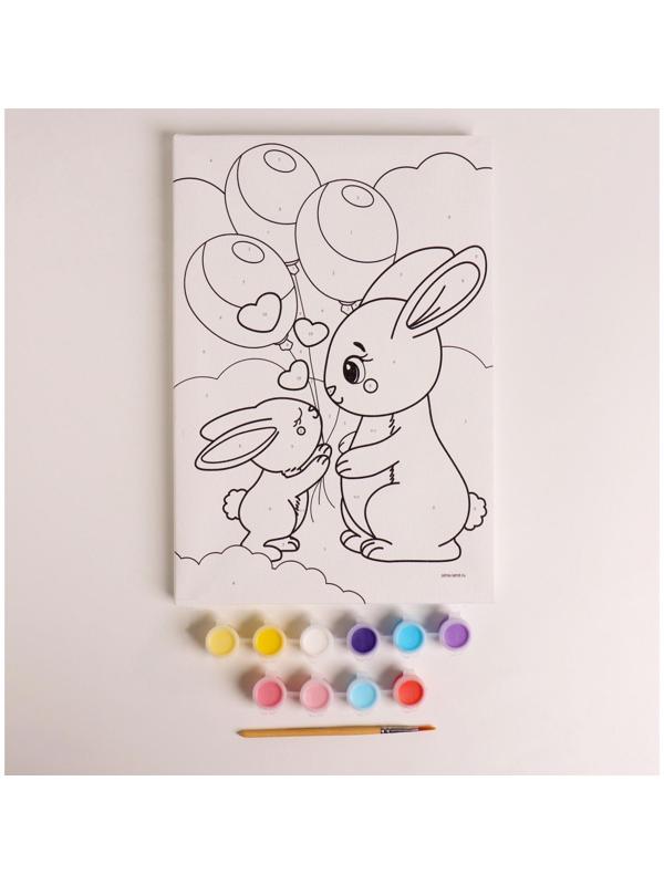 Картина по номерам «Зайки с шариками» 20×30 см