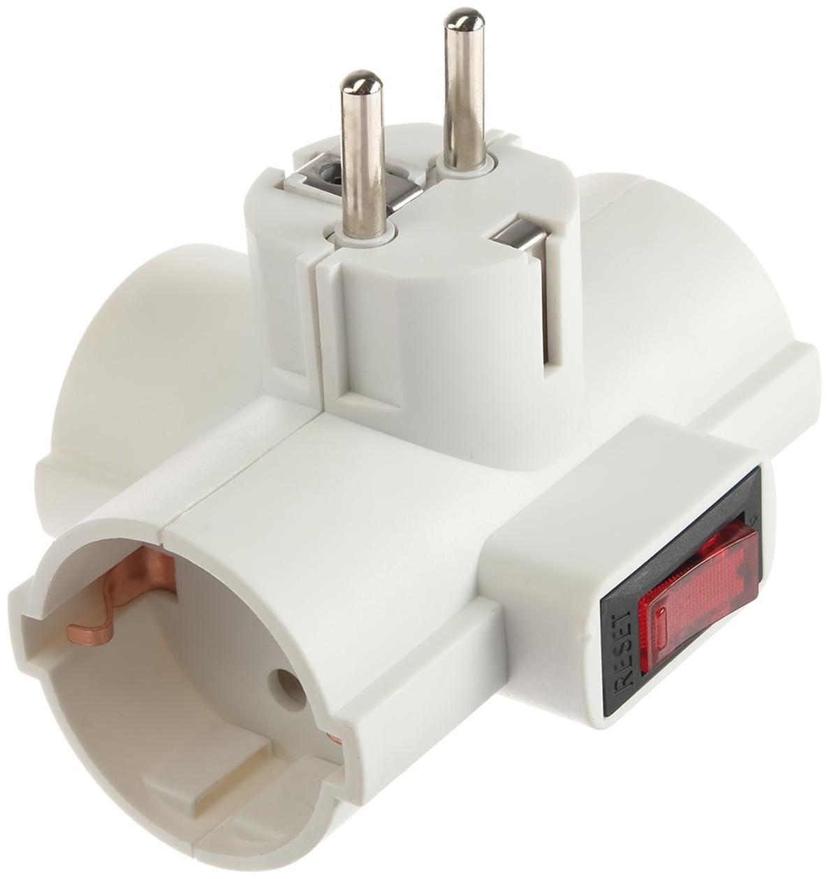 Разветвитель сетевой с защитой и с выключателем Uniel, 3 гнезда, 16 А, 3500 Вт, с/з, белый