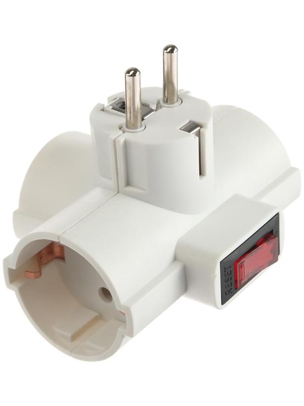 Разветвитель сетевой с защитой и с выключателем Uniel, 3 гнезда, 16 А, 3500 Вт, с/з, белый