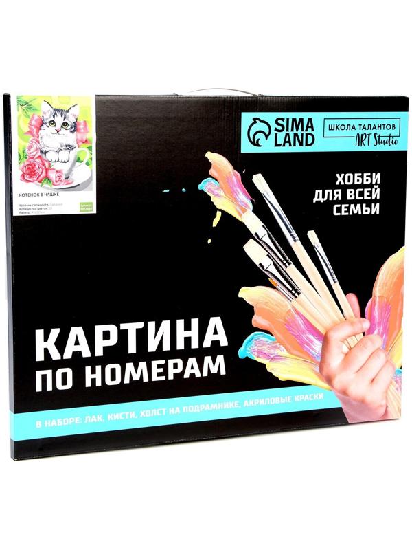 Картина по номерам на холсте с подрамником «Котёнок в чашке» 40×50 см