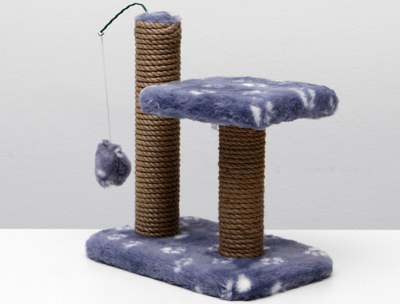 Когтеточка для котят двойная, 30 х 20 х 34 см, джут, серая с лапками