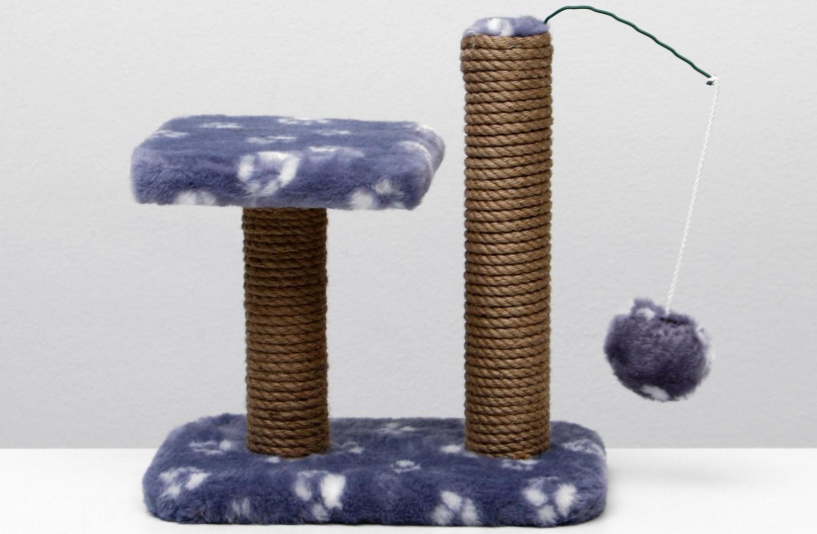 Когтеточка для котят двойная, 30 х 20 х 34 см, джут, серая с лапками