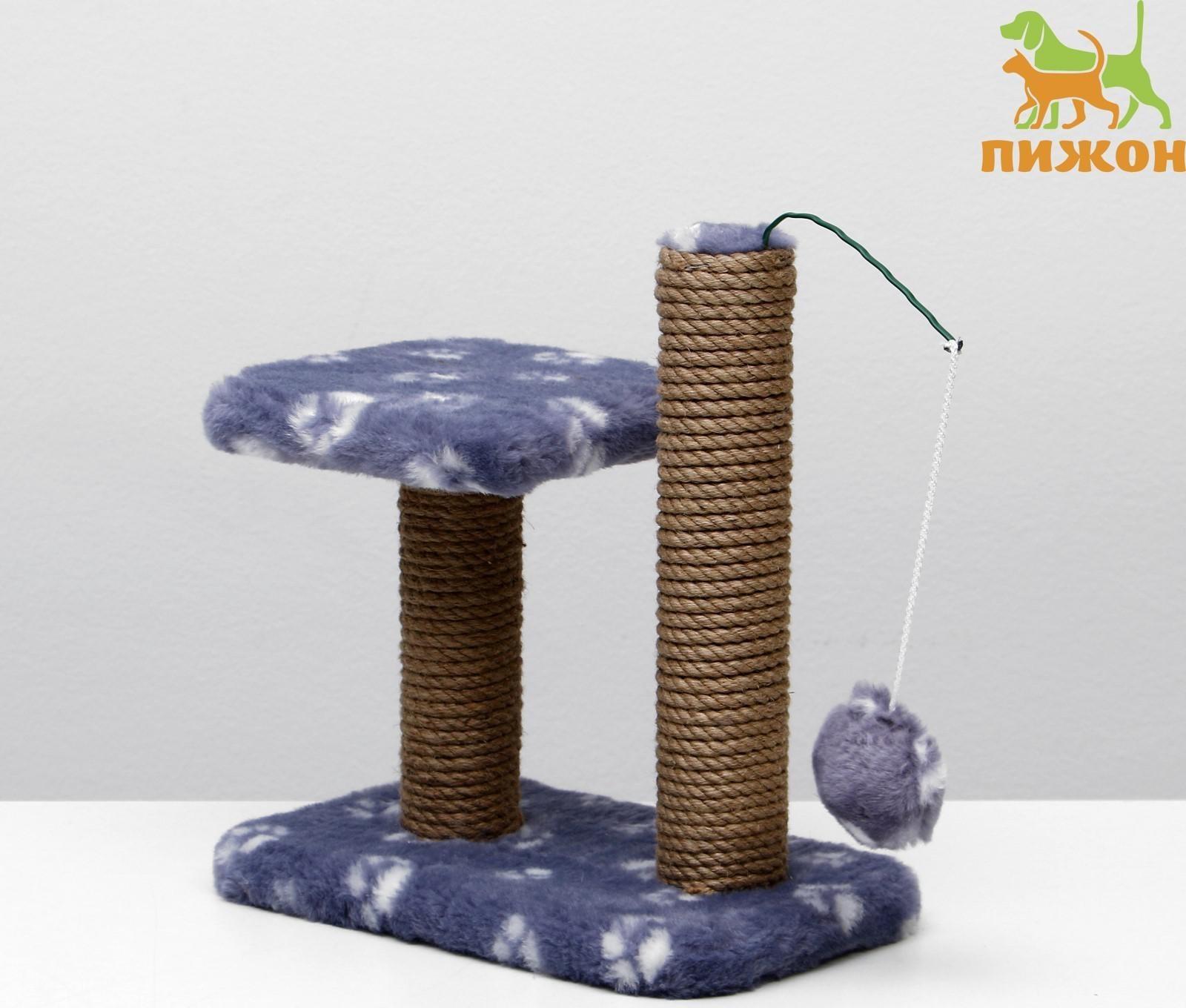 Когтеточка для котят двойная, 30 х 20 х 34 см, джут, серая с лапками