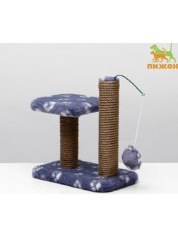 Когтеточка для котят двойная, 30 х 20 х 34 см, джут, серая с лапками