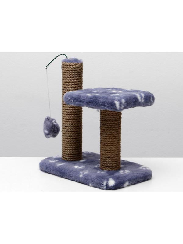 Когтеточка для котят двойная, 30 х 20 х 34 см, джут, серая с лапками