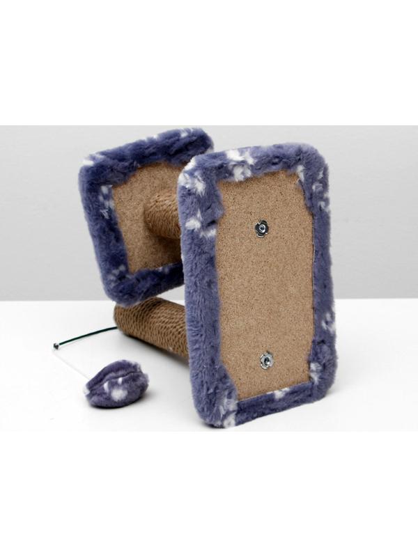 Когтеточка для котят двойная, 30 х 20 х 34 см, джут, серая с лапками