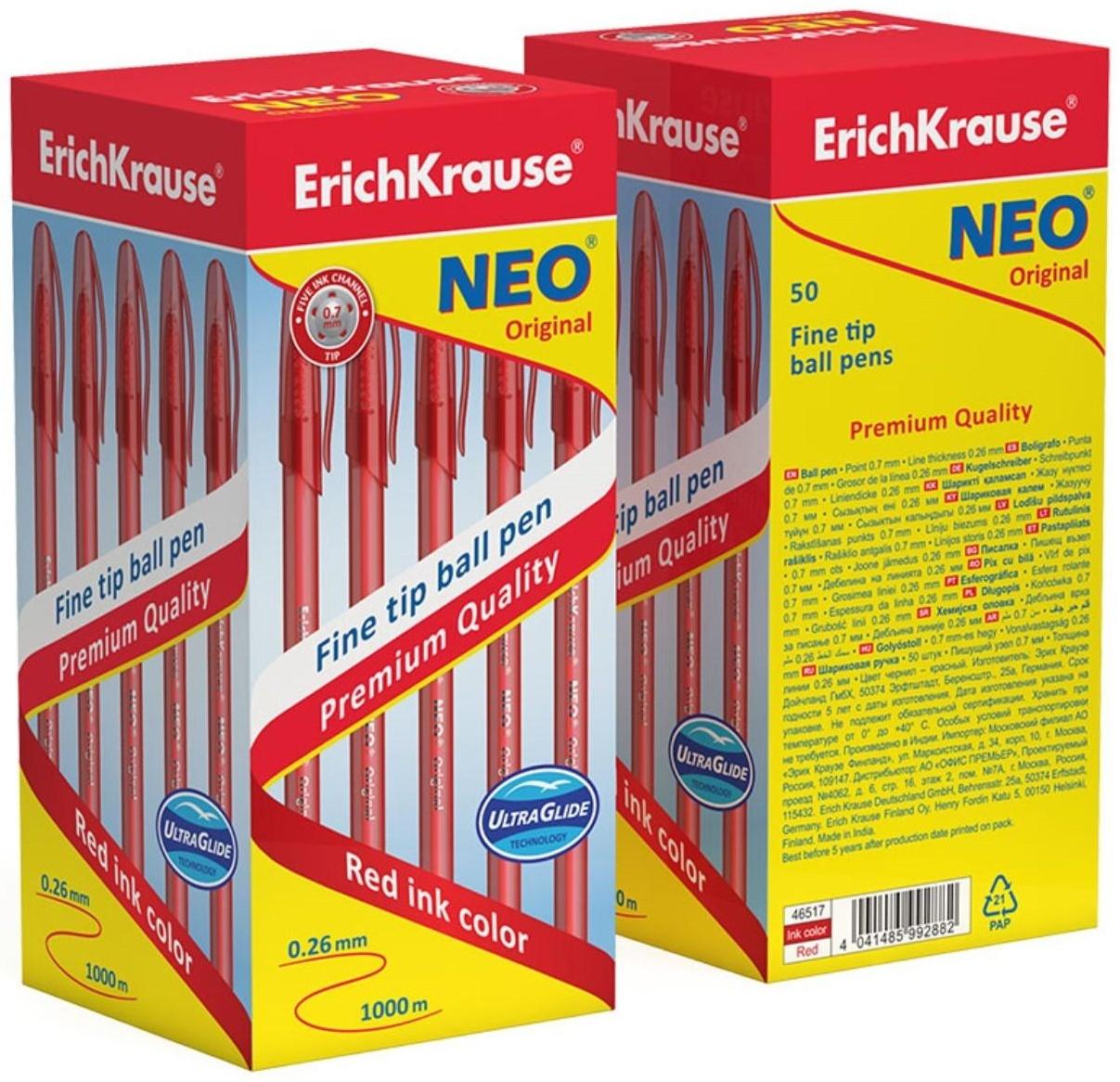 Ручка шариковая ErichKrause Neo Original, узел 0.7 мм, чернила красные