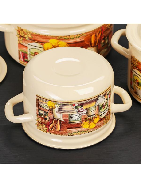 Набор кастрюль «Сельский мотив», 3 предмета: 2 л, 3 л, 5 л, эмалированные крышки, индукция, цвет бежевый