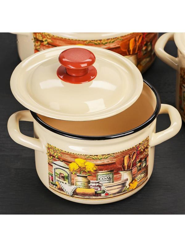 Набор кастрюль «Сельский мотив», 3 предмета: 2 л, 3 л, 5 л, эмалированные крышки, индукция, цвет бежевый