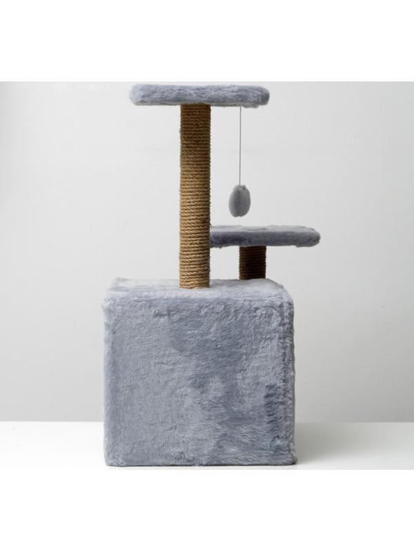 Домик-когтеточка «Квадратный трёхэтажный с двумя окошками», джут, 45×47×75 см, серая