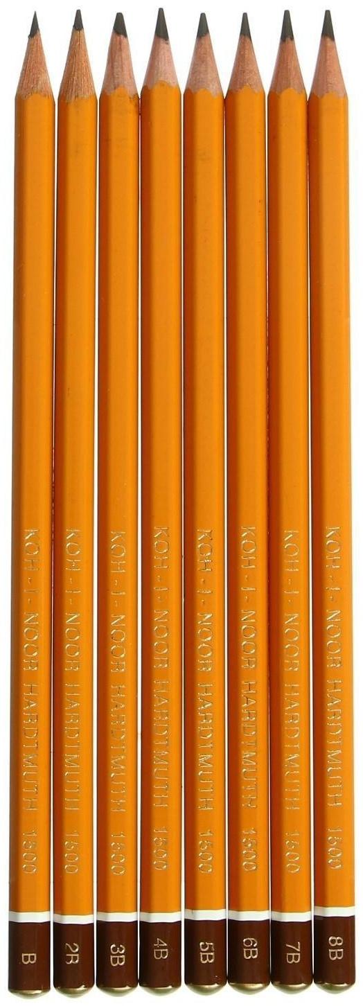 Набор карандашей чернографитных 8 штук, Koh-i-Noor 1500 В-B8, в пакете с европодвесом