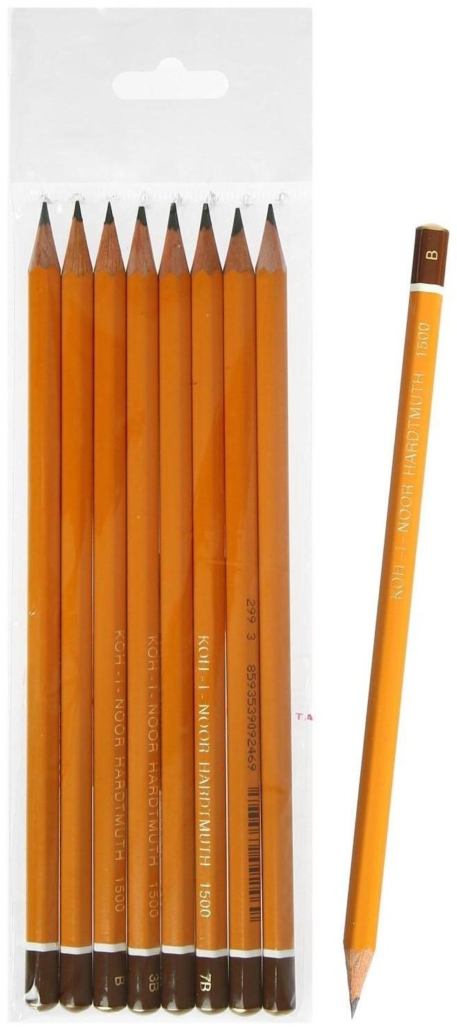 Набор карандашей чернографитных 8 штук, Koh-i-Noor 1500 В-B8, в пакете с европодвесом