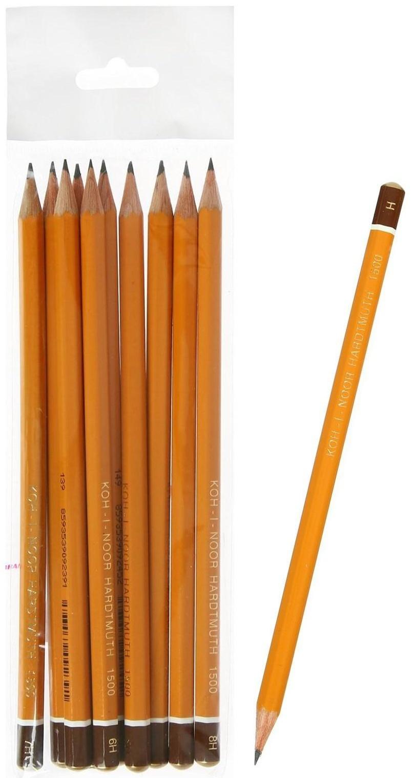 Набор карандашей чернографитных 10 штук, Koh-i-Noor 1500, H-H10, в пакете с европодвесом
